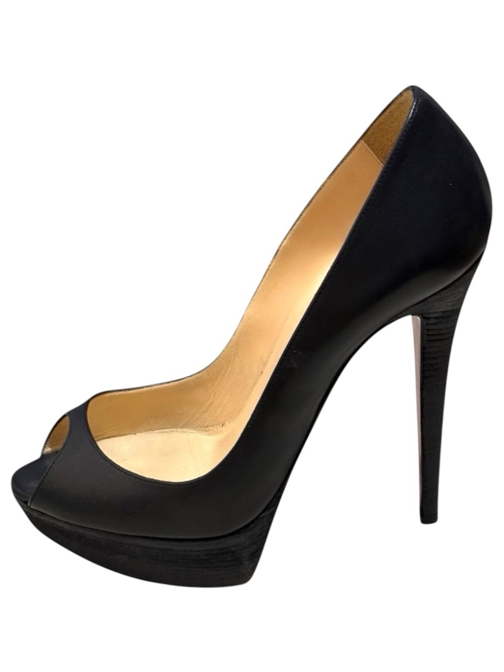 Christian Louboutin Black Leather Peep-Toe Platform Pumps Size 37.5